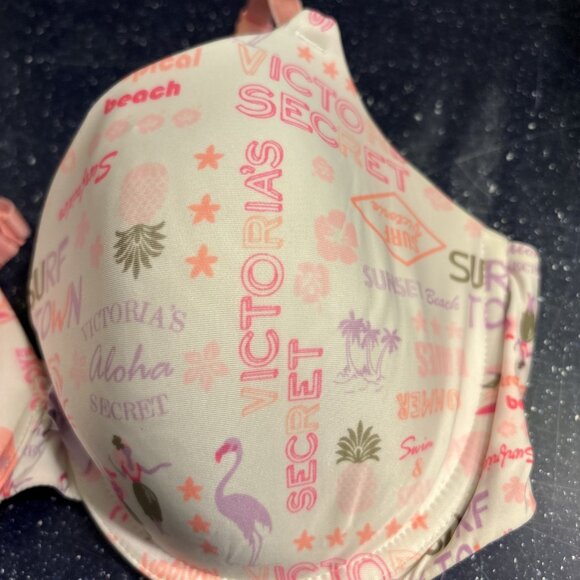 Victoria’s Secret Bikini Top Bra 34DD Swim Wear Spellout Hawaii Print Flamingo - Picture 3 of 7